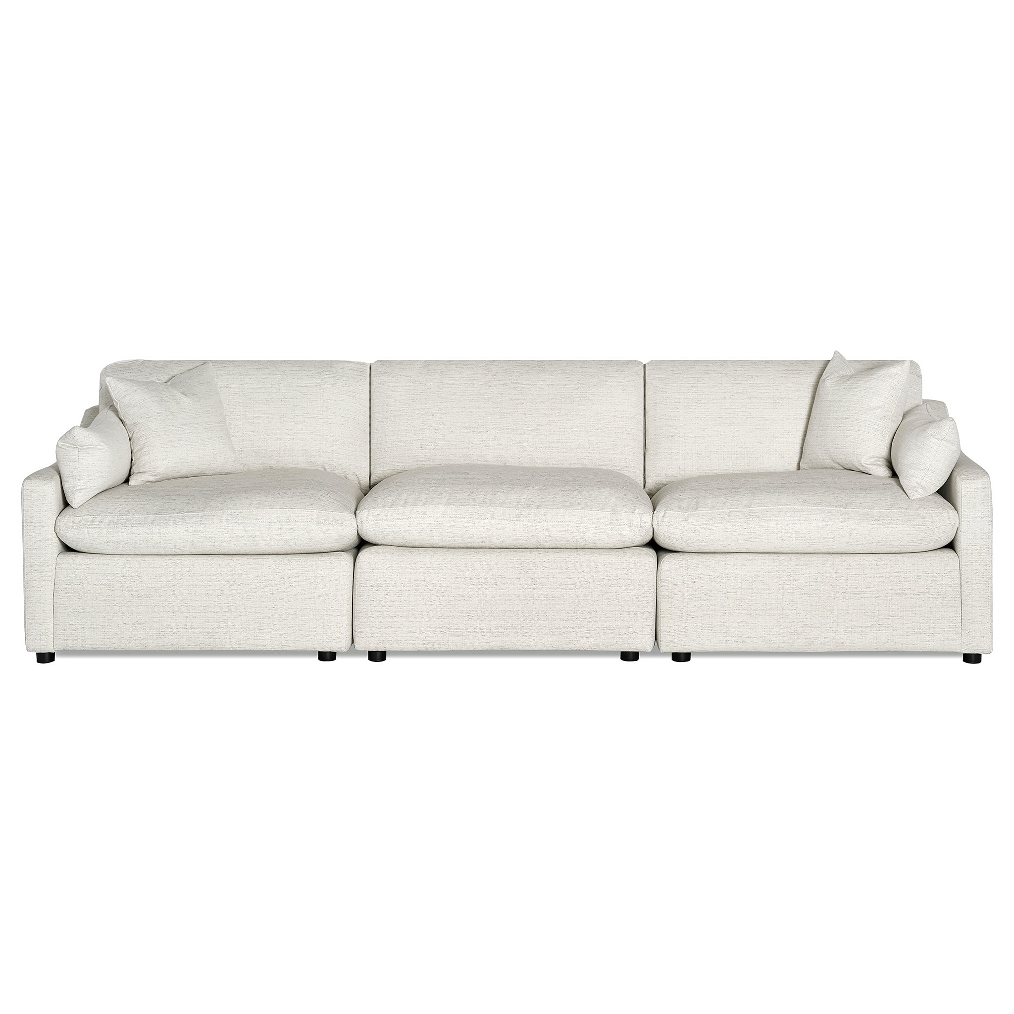 The My Cloud Slope 3 Piece Straight is a plush, light gray, three-seater sofa with a minimalist design. It features three large cushions and two armrests, set against a plain white background.