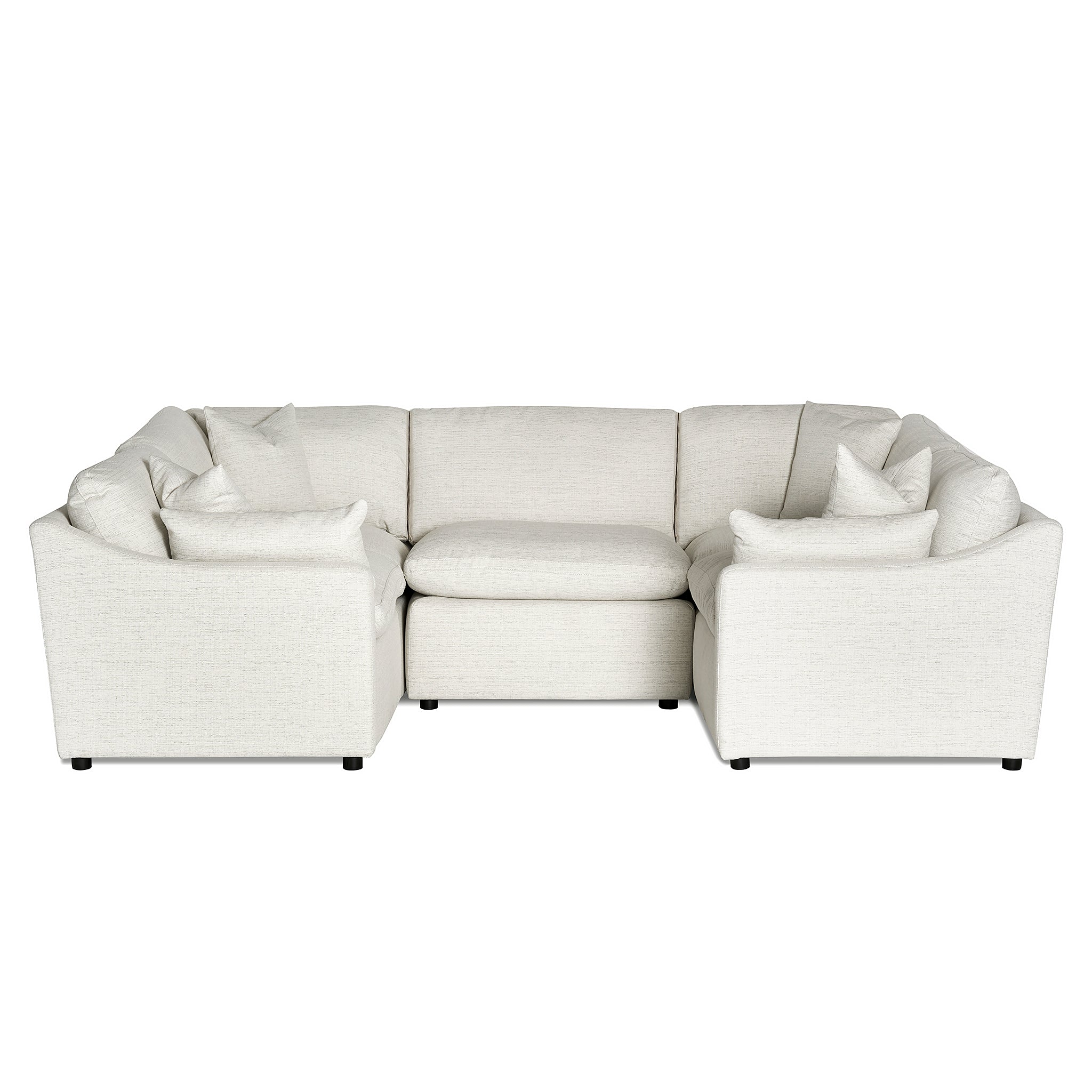 The My Cloud Slope 5 Piece Pit, a beige U-shaped masterpiece with multiple cushions, offers the ultimate comfort. Featuring modern lines and a plush appearance, its perfect for enhancing any spacious living room.