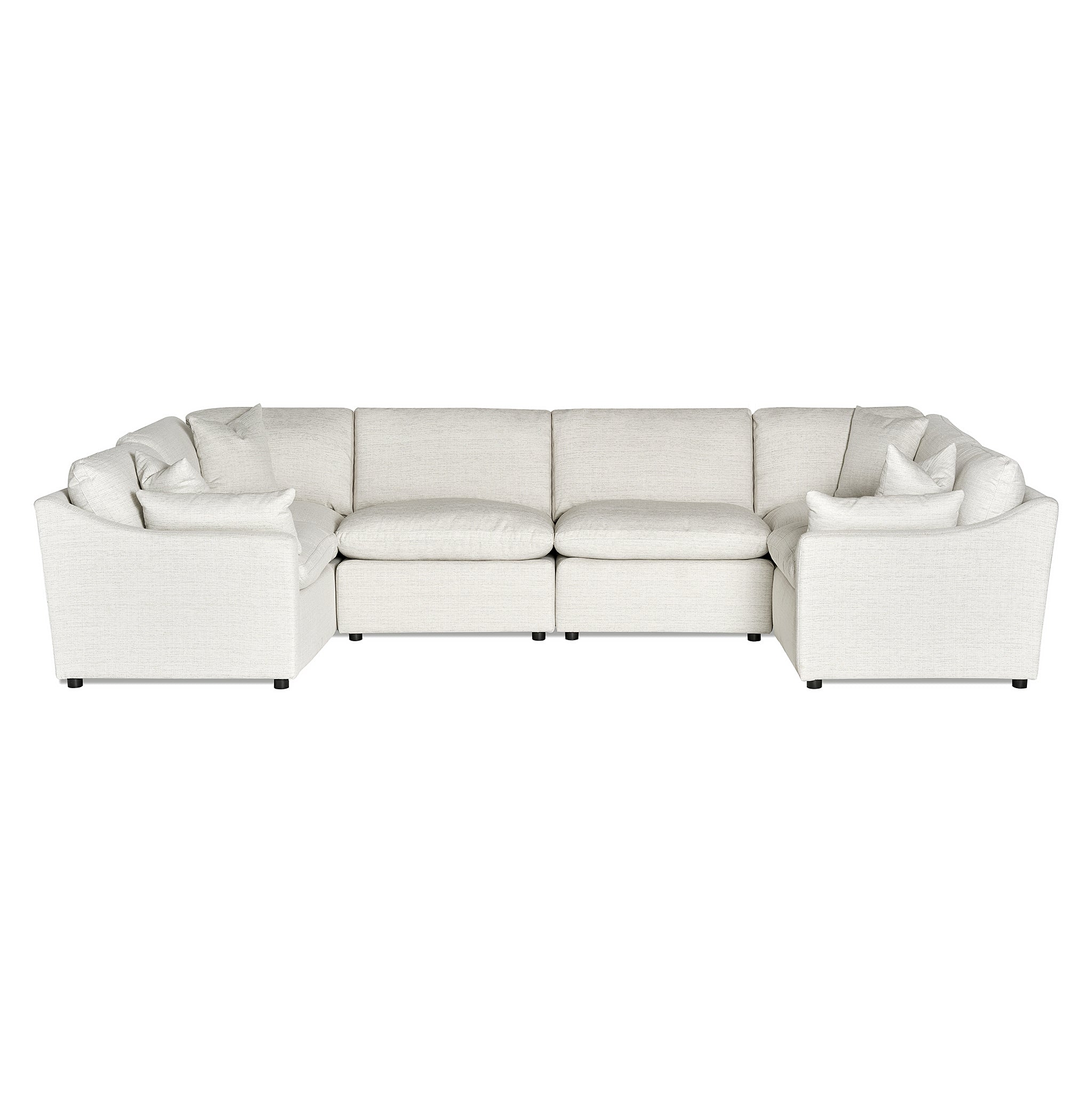 Experience the ultimate comfort with My Cloud Slope 6 Piece Pit. This large, L-shaped sectional features a modular design with cushioned seats and backrests in beige, showcasing clean lines against a plain white backdrop.