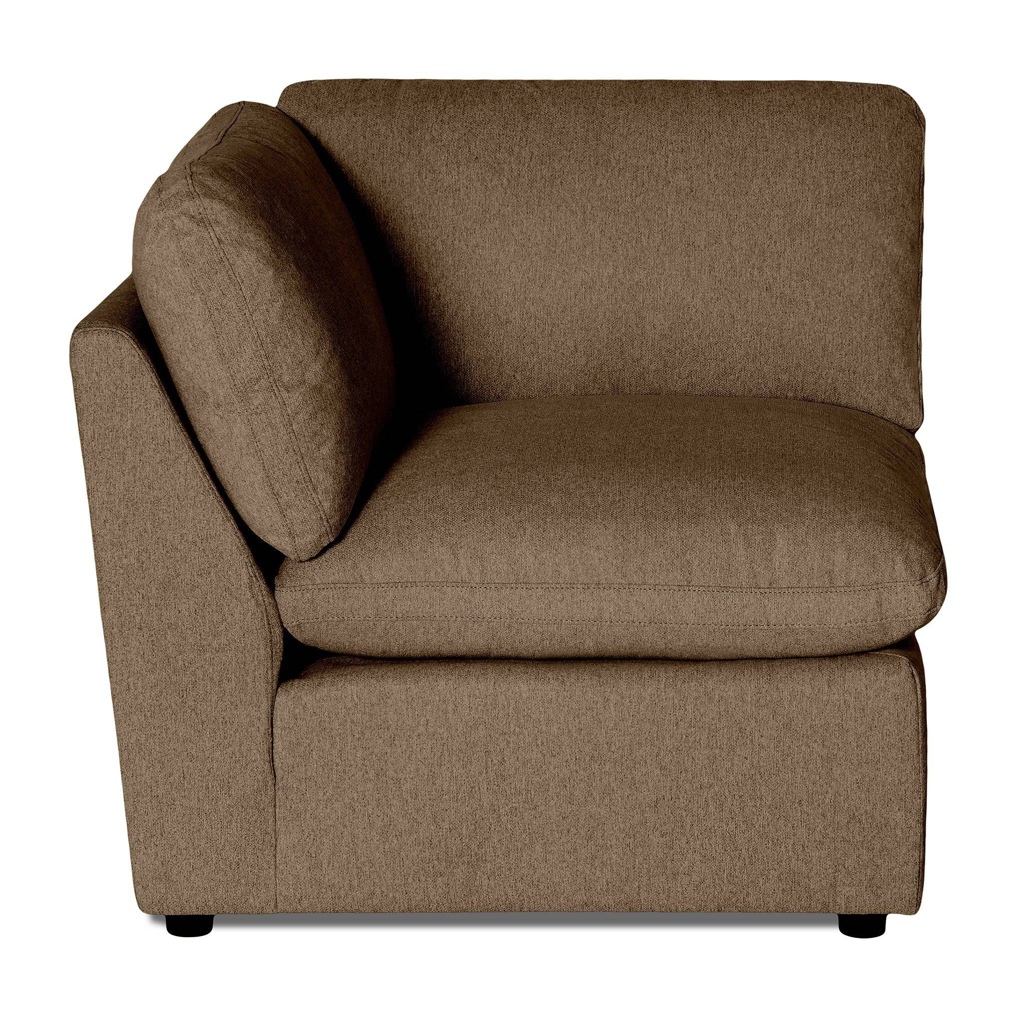 The My Cloud Corner sectional features a brown fabric with a cushioned backrest. Its textured upholstery boosts comfort, and the minimalist design suits any flat. The modular structure offers customizable seating options for a perfect fit in your space.
