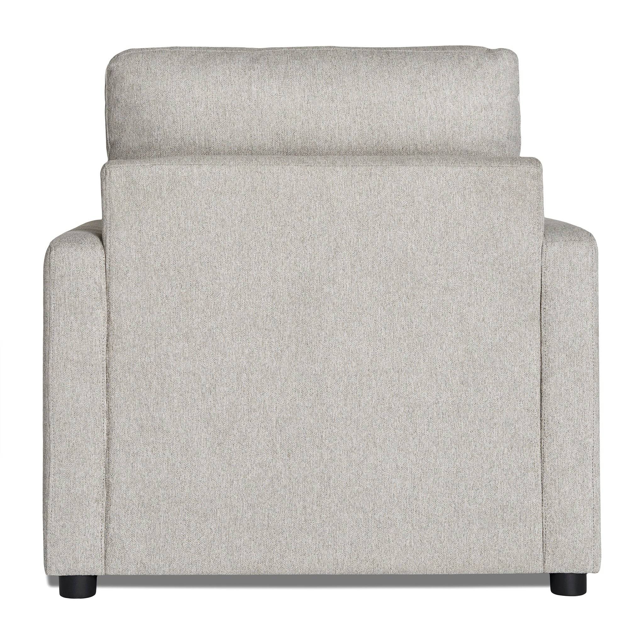 The My Cloud Chair features light gray upholstery with a plush cushion and sleek, modern design. Its straight lines and simple dark base make it the epitome of comfort, ideal for contemporary interiors.
