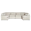The My Cloud 6 Piece Pit is a spacious, light gray sofa with a contemporary U-shape design. Featuring thick, plush cushions, it offers ample seating and is acclaimed as the Worlds Greatest & Most Comfortable Sofa, boasting a minimalist and modern aesthetic.