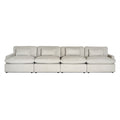 The My Cloud 4 Piece Straight is a beige sofa with four sections, plush cushions, and low armrests. Its minimalist design features machine-washable fabric for easy adaptation to various interiors. Explore the Worlds Greatest & Most Comfortable Sofa for your home today.