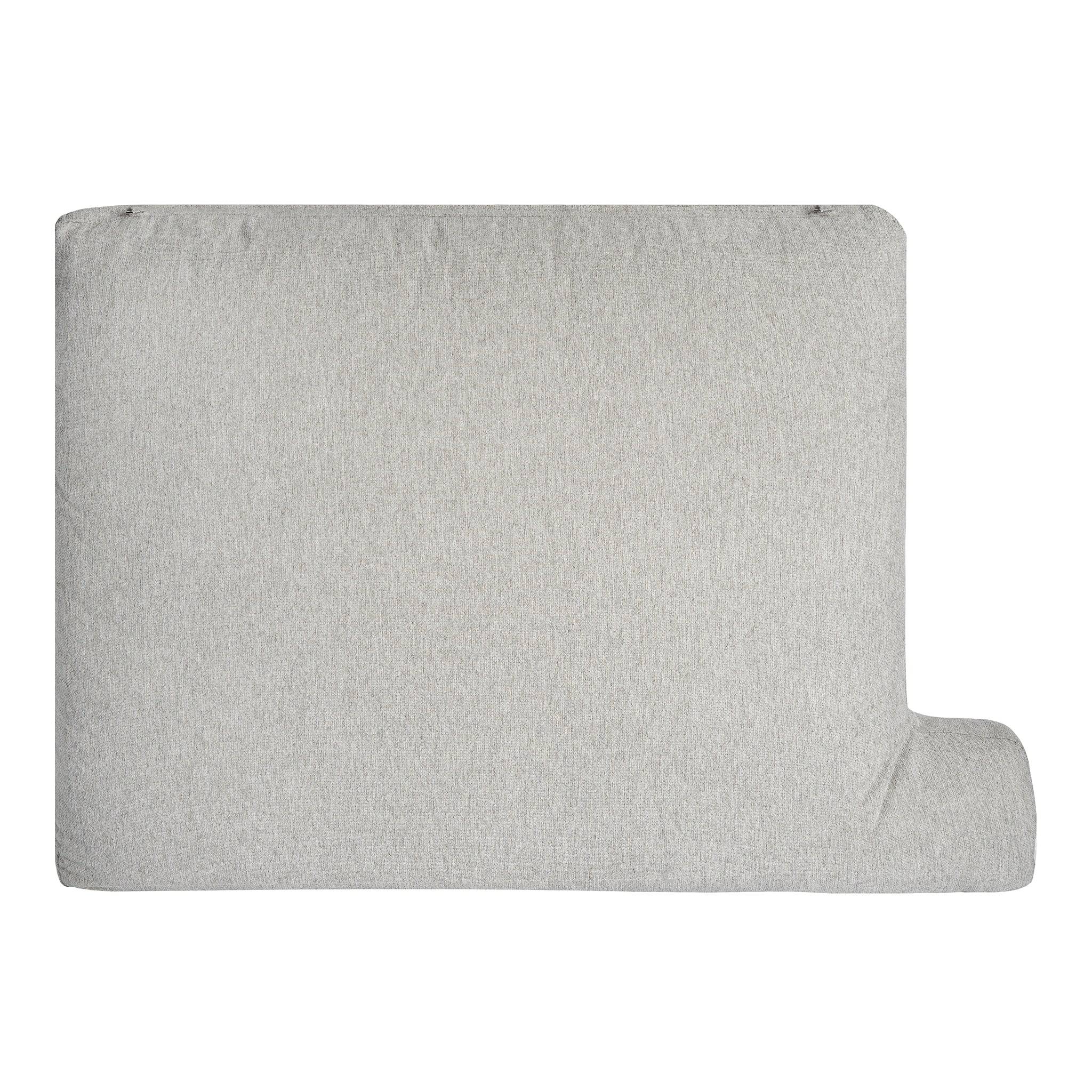 The My Cloud Classic Cushion Cover, a gray, L-shaped couch cushion viewed from above, showcases a textured fabric with a rectangular main section and a shorter right side. It features replaceable covers for easy maintenance.