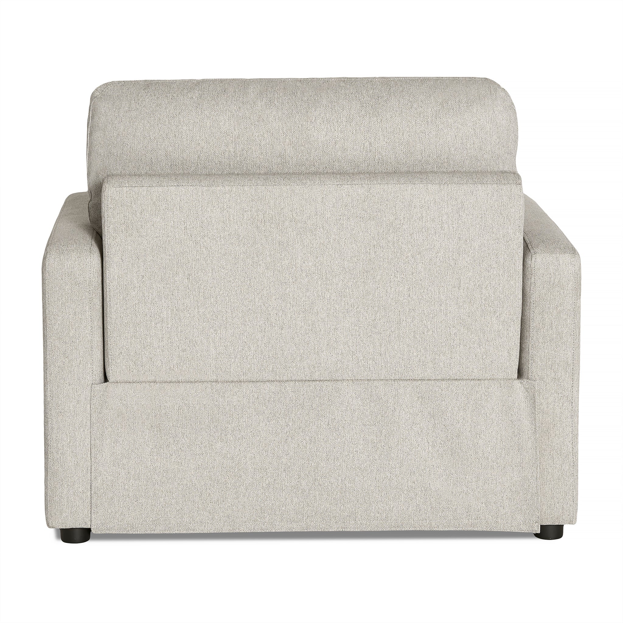 The My Cloud Power Recliner is upholstered in light gray fabric with a subtle texture, featuring a boxy design and clean lines. It has small dark wooden legs and offers customizable style and adaptability to fit your space perfectly.