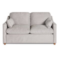 The My Cloud Slope Loveseat, part of the customizable collection, is a light gray upholstered piece with wooden legs. It features two cushions, armrests, and two small side pillows for a cozy look against a white background.