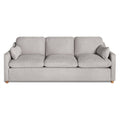 The My Cloud Slope Sofa is a sophisticated light gray three-seater with three seat and back cushions, square armrests, and two matching accent pillows. It sits gracefully on wooden legs, with machine-washable covers ensuring easy maintenance for this customizable piece of furniture.