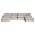 The My Cloud Slope 4 Piece Straight + 2 Ottomans is a large, light gray modular sectional sofa featuring plush cushions and armrests on each end. Its U-shaped design and small dark feet give it a clean, modern appearance, resembling the comfort of My Cloud.