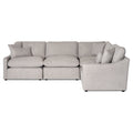 The My Cloud Slope 4 Piece Right L is a customizable light gray L-shaped sectional sofa with six back cushions, four seat cushions, and short black legs. Its minimalist design includes a plush look and a matching throw pillow on the left side—truly the Worlds Greatest & Most Comfortable Sofa.