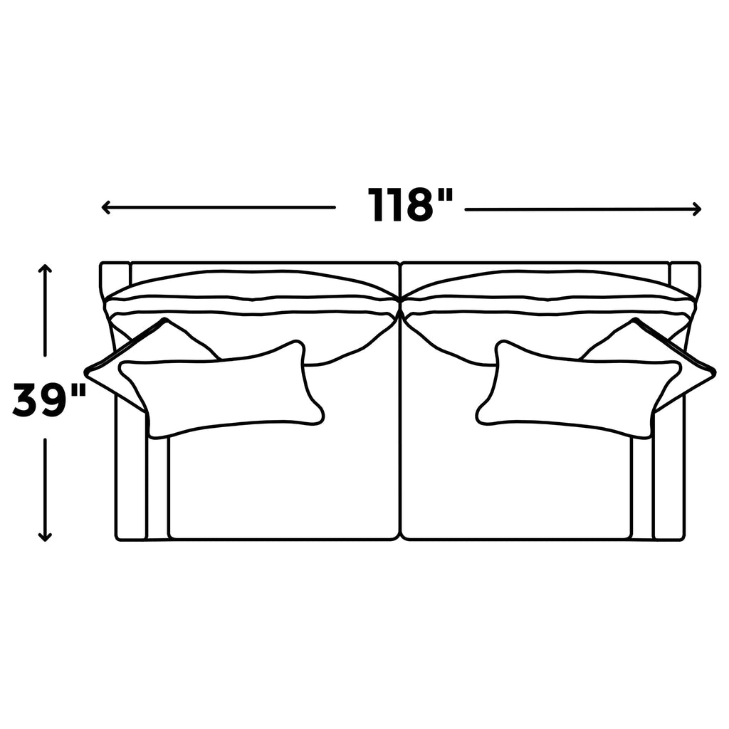 Check out the My Cloud / Slope Arm sectional: 118 inches wide, 39 inches high. It boasts two seat cushions, two back cushions, and rectangular accent pillows. Enjoy the convenience of machine-washable covers for easy maintenance.
