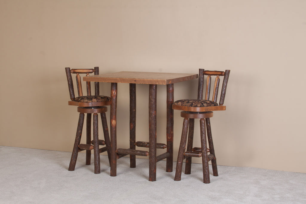 Sawtooth Hickory Pub Table with Upholstered Bar Stools