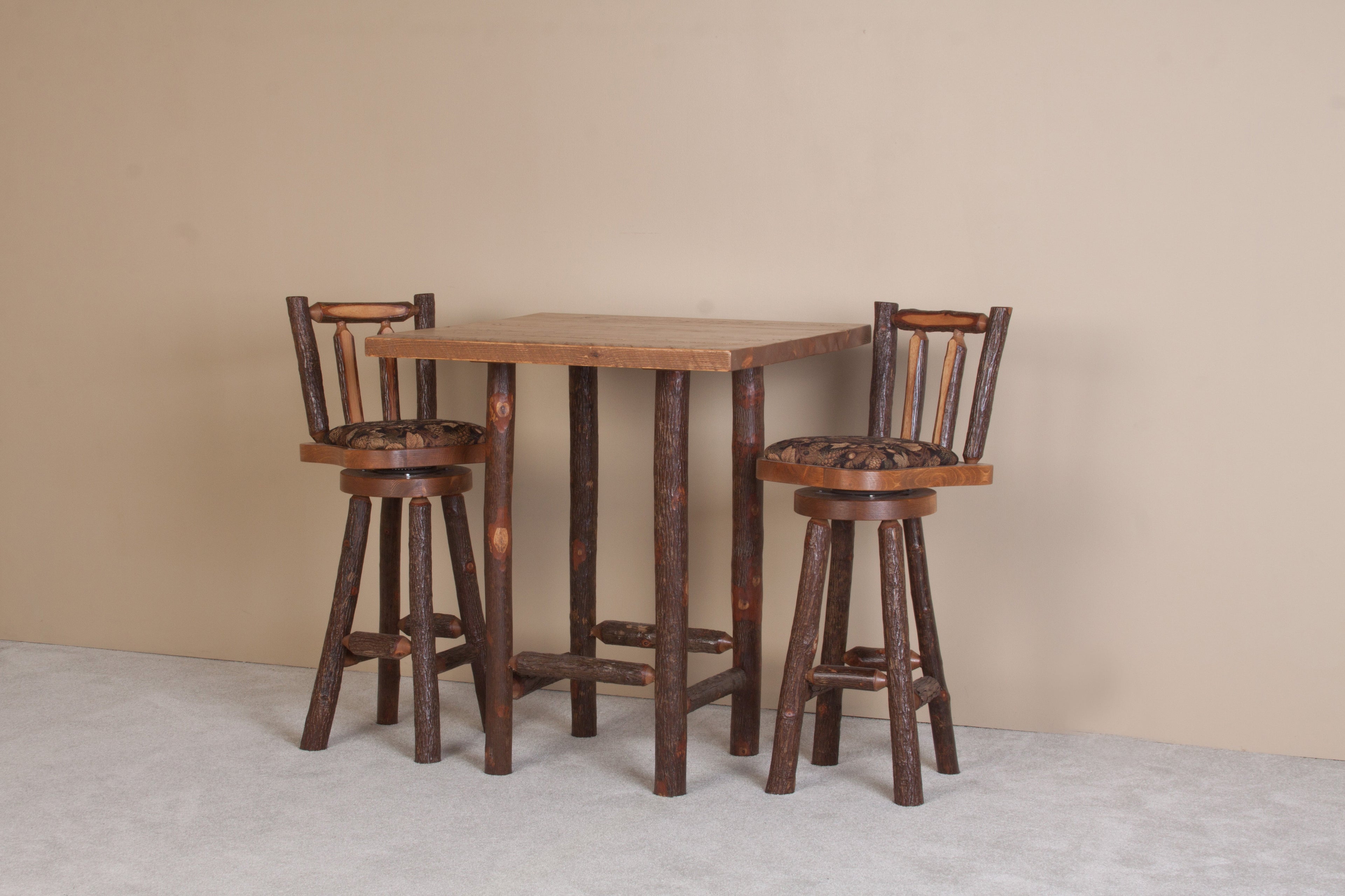 Sawtooth Hickory Pub Table with Upholstered Bar Stools