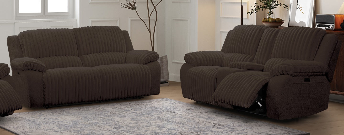 Brown Bear Ironwood Collection deep chocolate power reclining sofa group — Cozy & Rustic