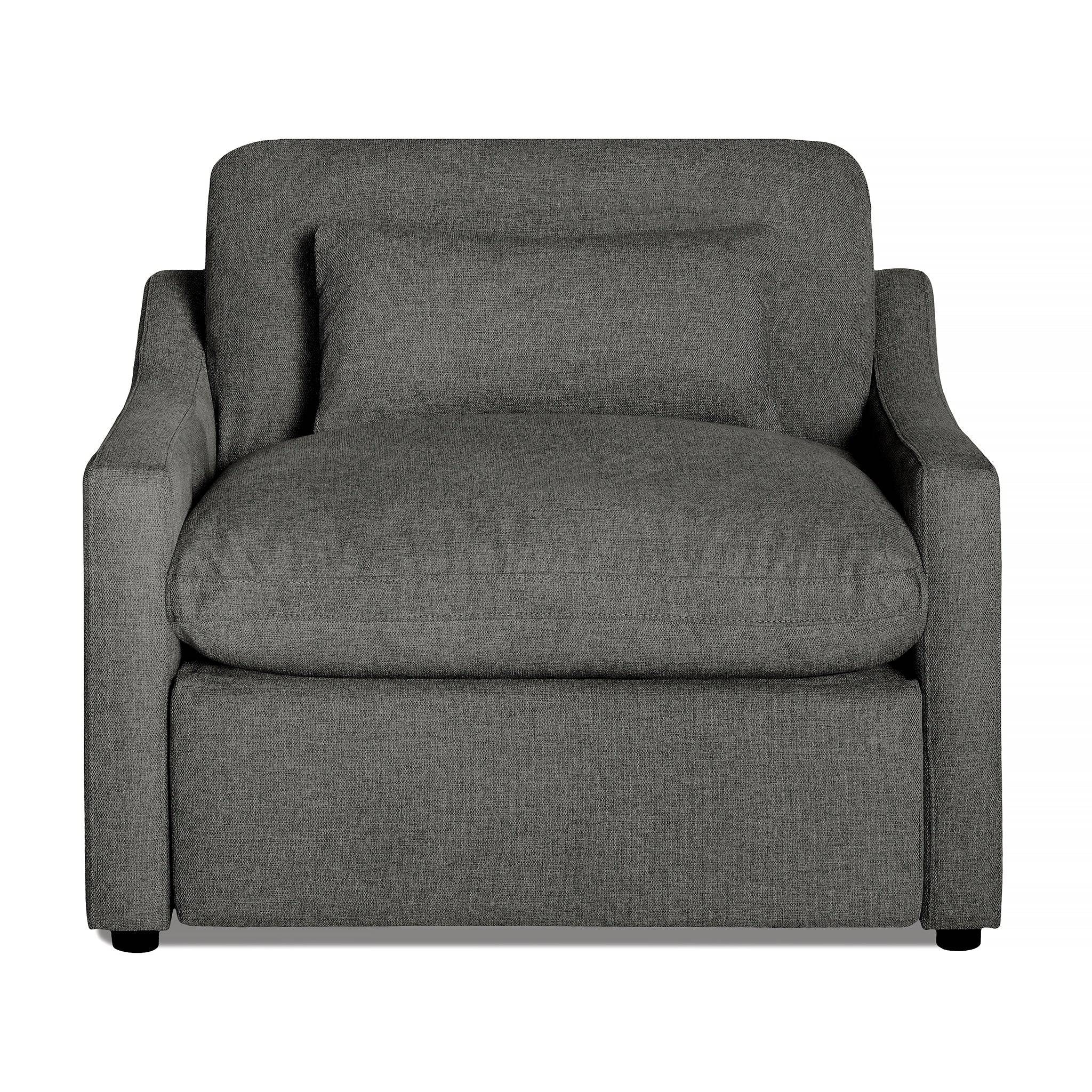The My Cloud Slope Power Recliner features a minimalist gray design, plush seat, cushioned backrest, and straight armrests. It includes a matching pillow for comfort and is ideal for a modern living room.