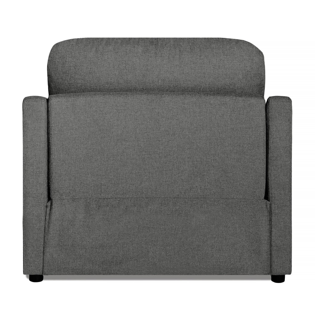 The My Cloud Slope Power Recliner, shown from the back, features a simple rectangular design with a slightly rounded back cushion and low-profile arms, resting on small black feet. This customizable piece blends seamlessly into any interior space.