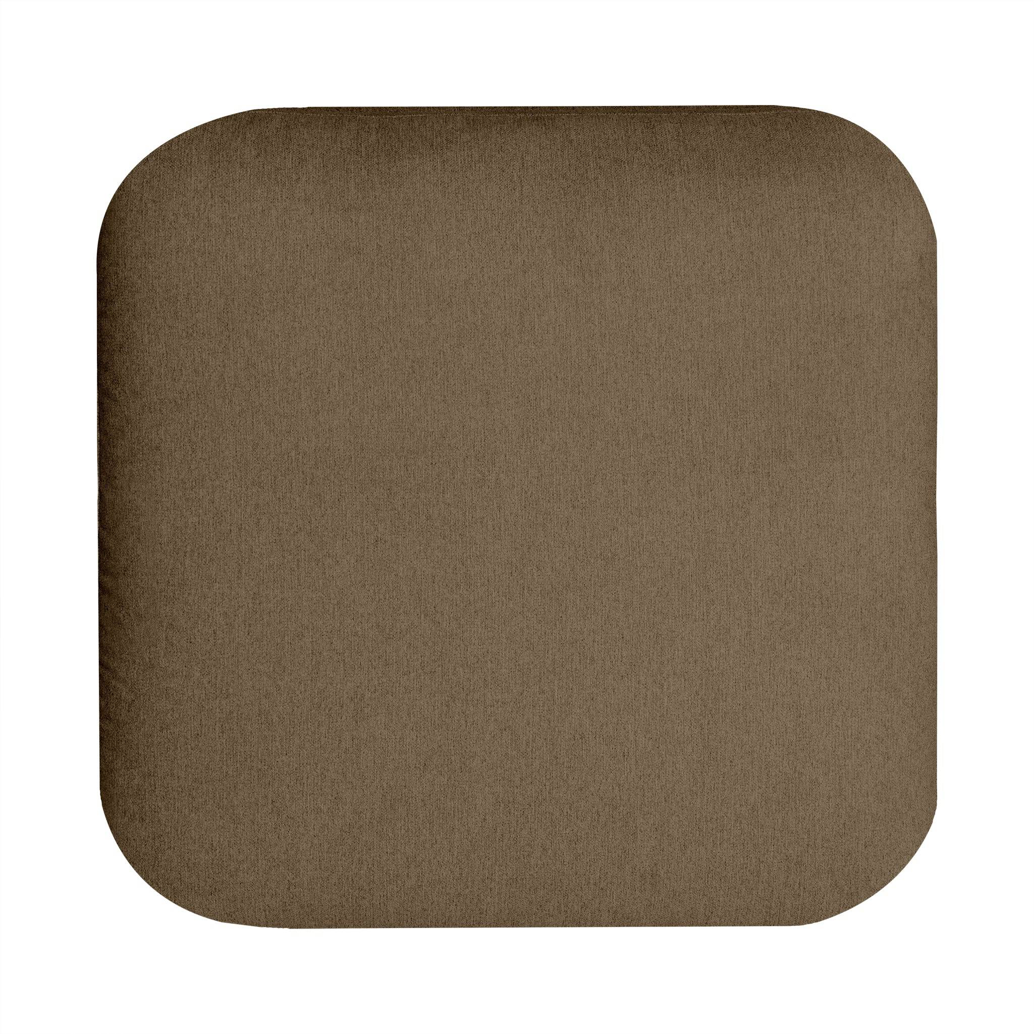 A My Cloud 30 Ottoman, in brown with rounded corners, appears as if floating on a white background. Its fabric is smooth and uniform, ideal for adding elegance to customizable furniture.