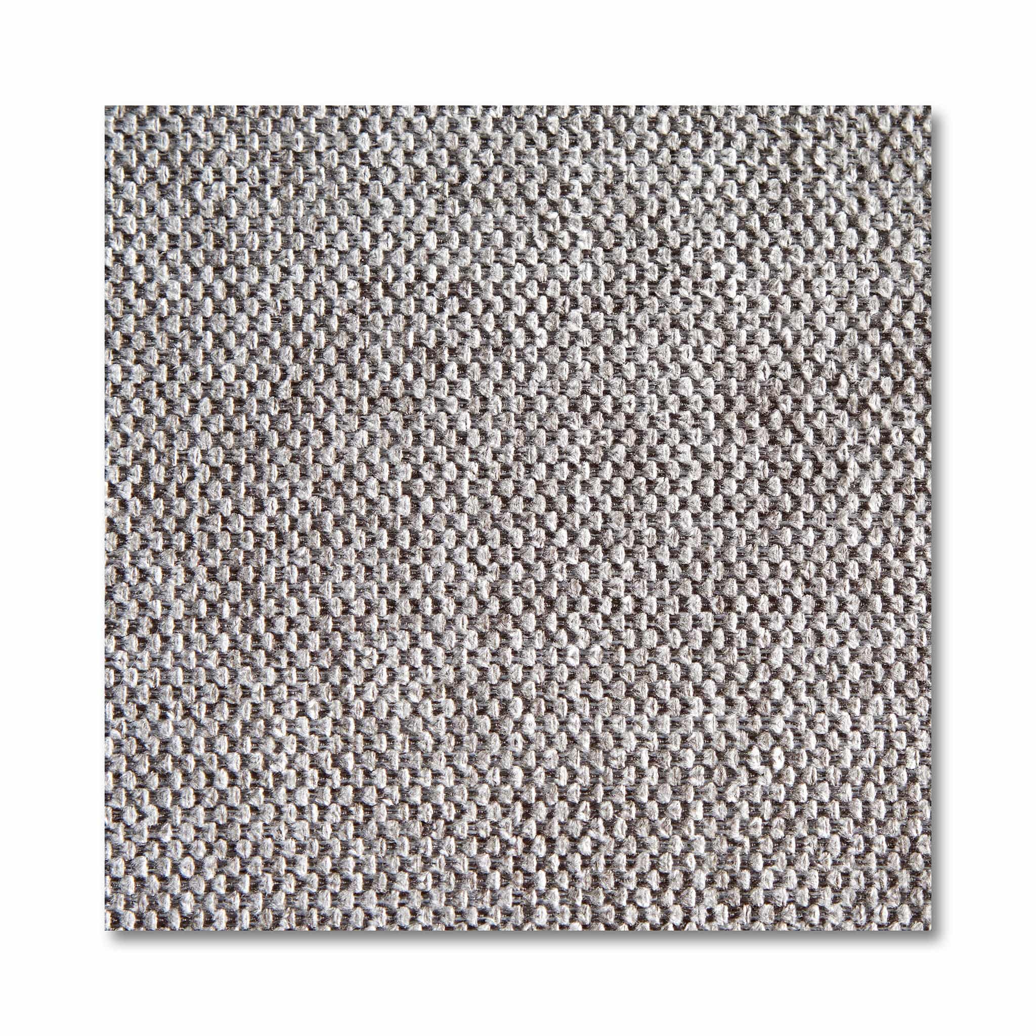 A close-up of a gray textured fabric swatch reveals a tightly woven pattern with a slight sheen and shadow on the right, ideal for customizable furniture like the My Cloud Slope Loveseat.