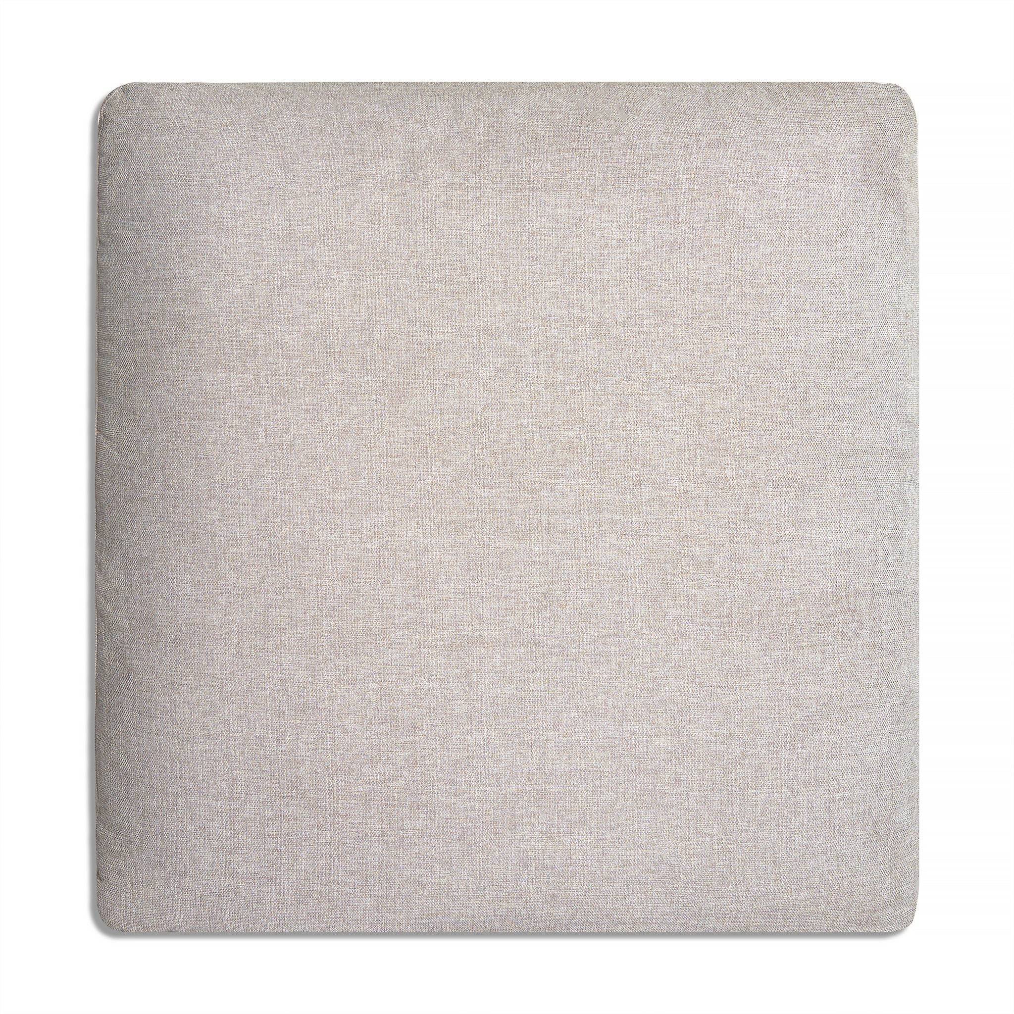 The My Cloud / Slope Arm is a square beige-gray fabric cushion featuring a slightly textured surface, perfect for sectionals. With softly rounded edges and tightly stretched fabric, its neutral color offers a minimalist look. Machine-washable covers ensure easy maintenance.