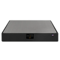 The My Cloud Mattress Foundation is a sleek black and gray rectangular base. It features a front label with text and logos, claiming its status as the greatest mattress base, all against a plain white background.