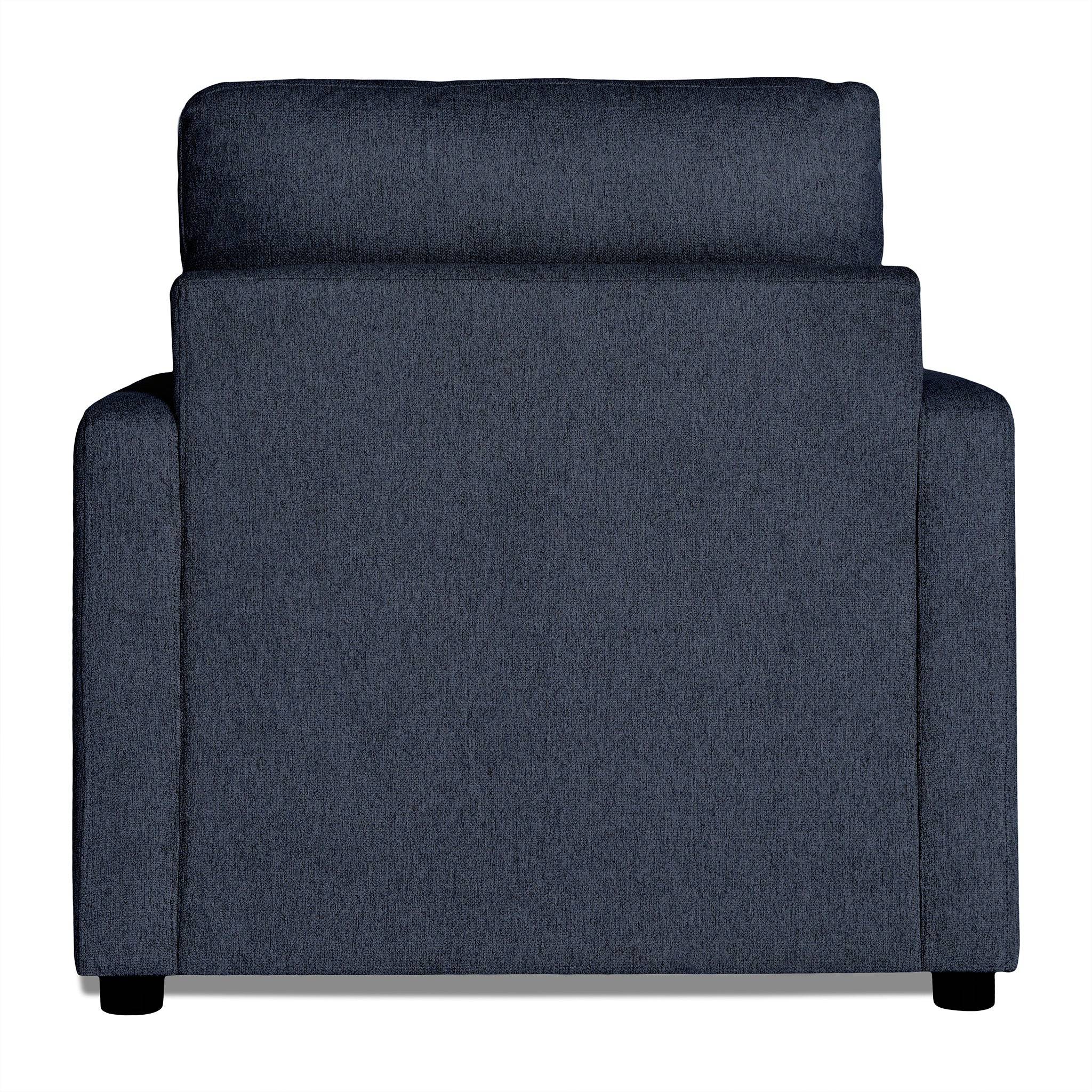 The back view of the My Cloud Chair in dark gray highlights its cushioned backrest and armrests. This comfortable piece of furniture features a simple, modern design with a fabric texture, all set against a white background.